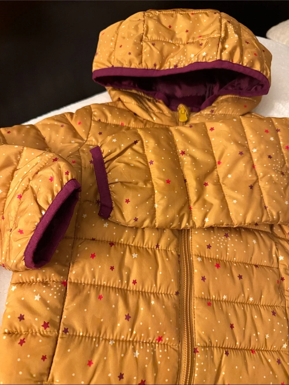 GAP Mustard Star-Print Puffer Jacket with Hood